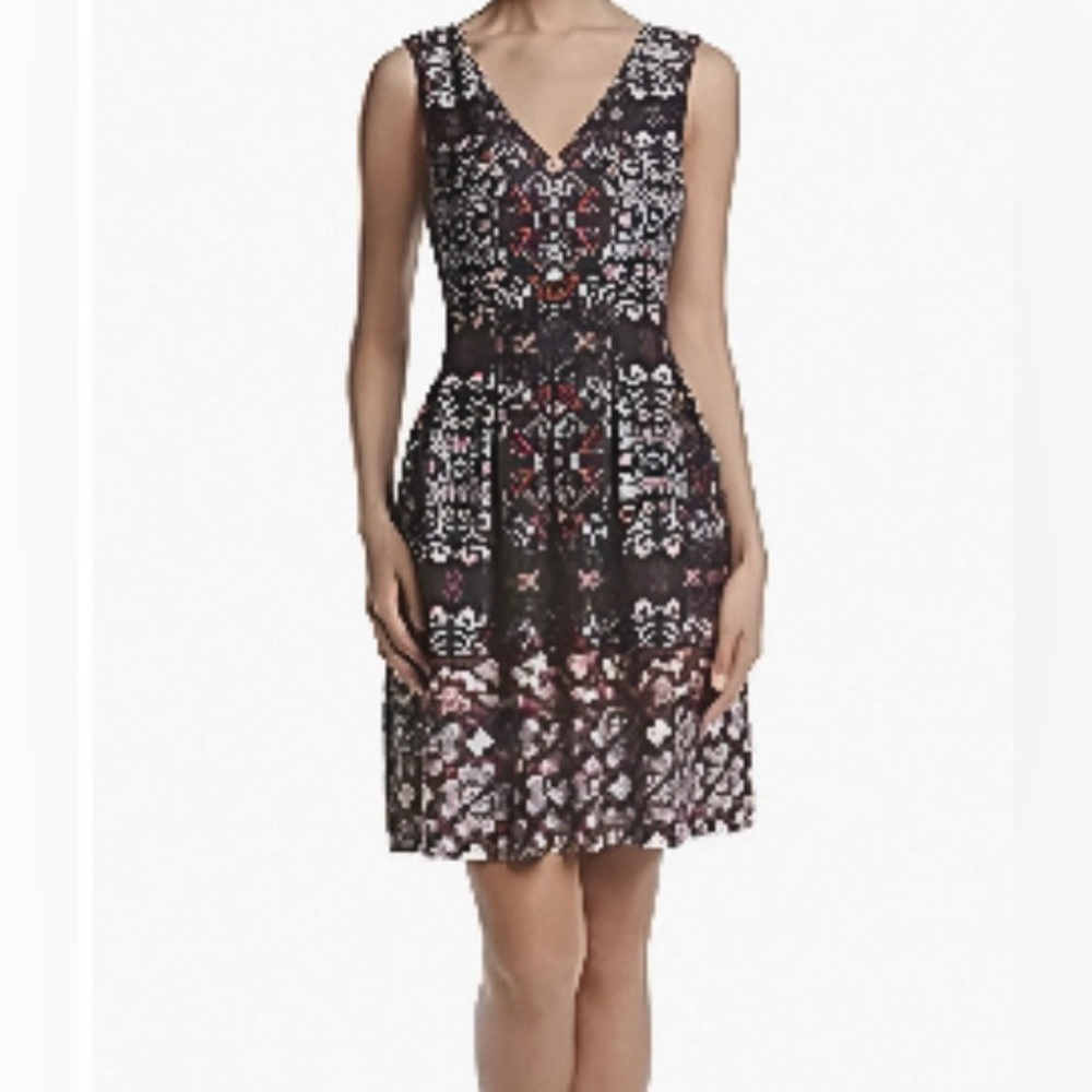 Vince Camuto Fit & Flare Mini Scuba Dress Sleeveless Floral Women's Size…